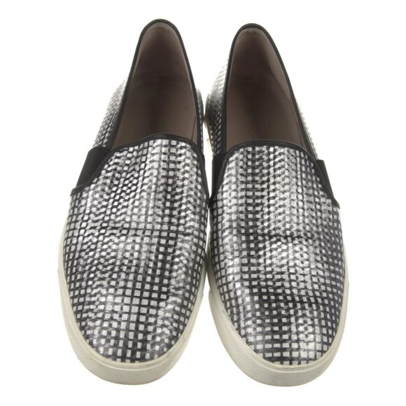 Vince Blair Metallic Gray Check Leather Slip On Sneakers l Women’s Size 7.5 - Picture 3 of 5